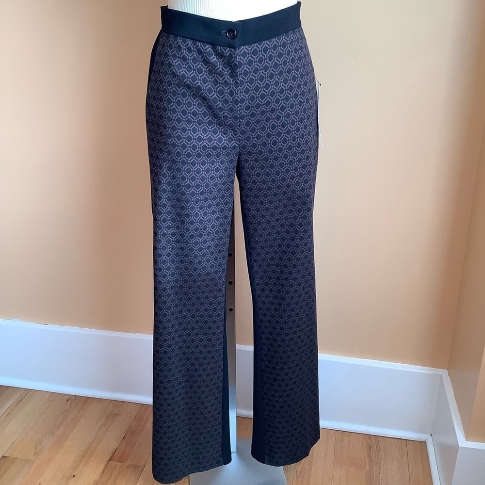 JOSEPH RIBKOFF Geometric Flare Trousers Black Brown 10 Stretch Knit - Picture 2 of 13